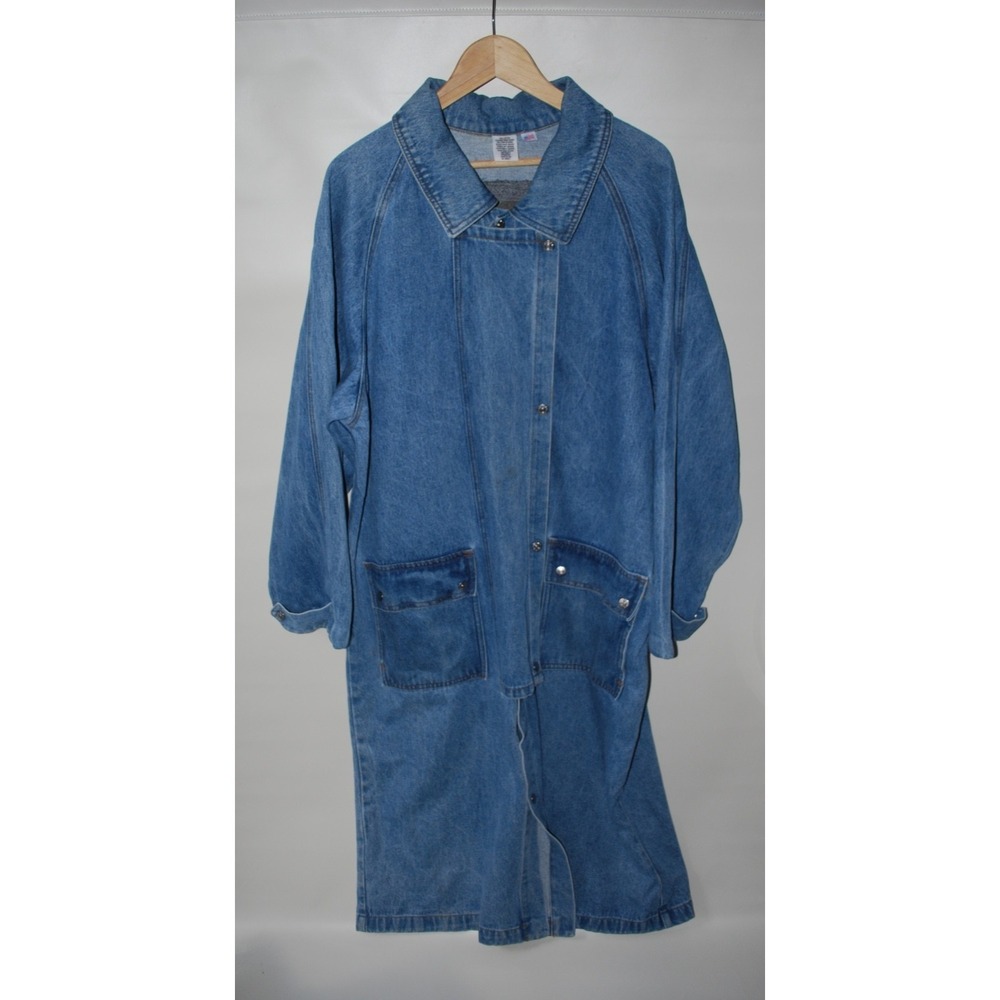 Vtg Long Denim Coat Jacket Bird Arrow Emboss Made USA M/L Western Art